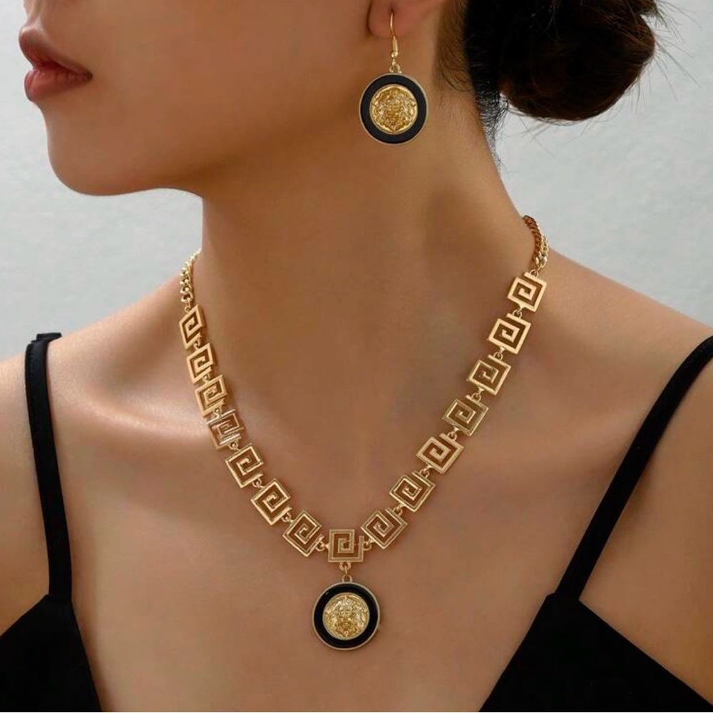 Gold Pendant Necklace and Earrings Set